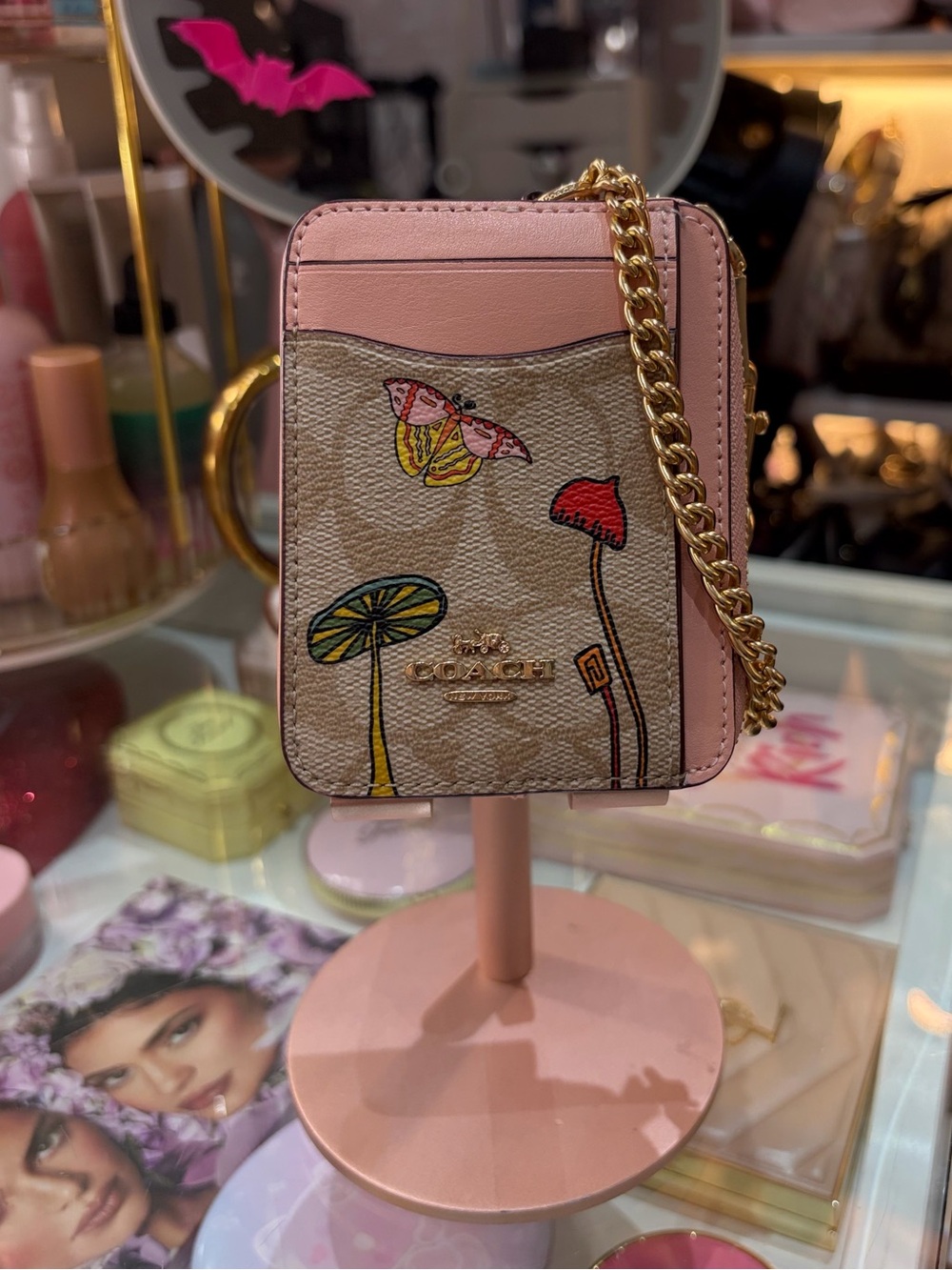 Coach OBU - Observed By Us Signature Floral Mini Corner Card Case with Pink